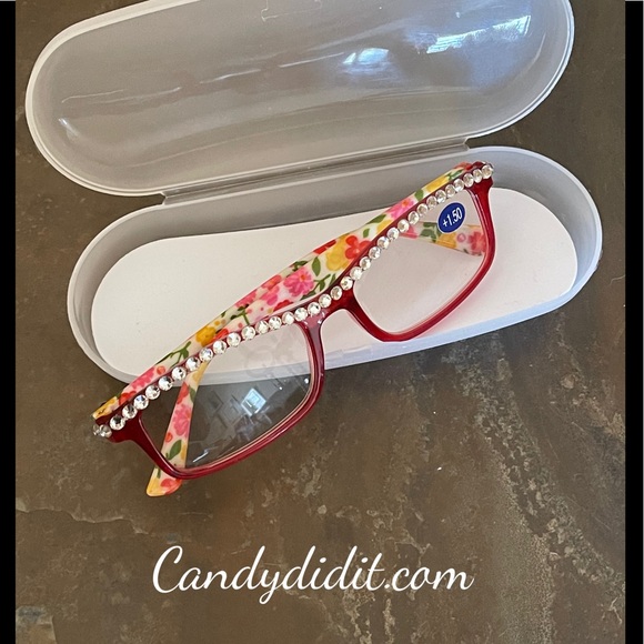 NWT Candy Did It Handmade Crystal & Pearl Floral Bling Reader Glasses 1.50 - Picture 10 of 11